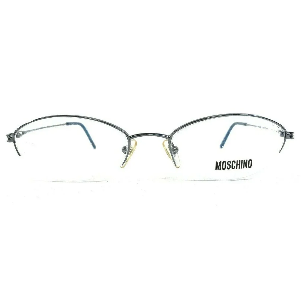 Moschino M 3196-V-B Eyeglasses Frames Blue Gray Round Oval Half Rim Rhinestones